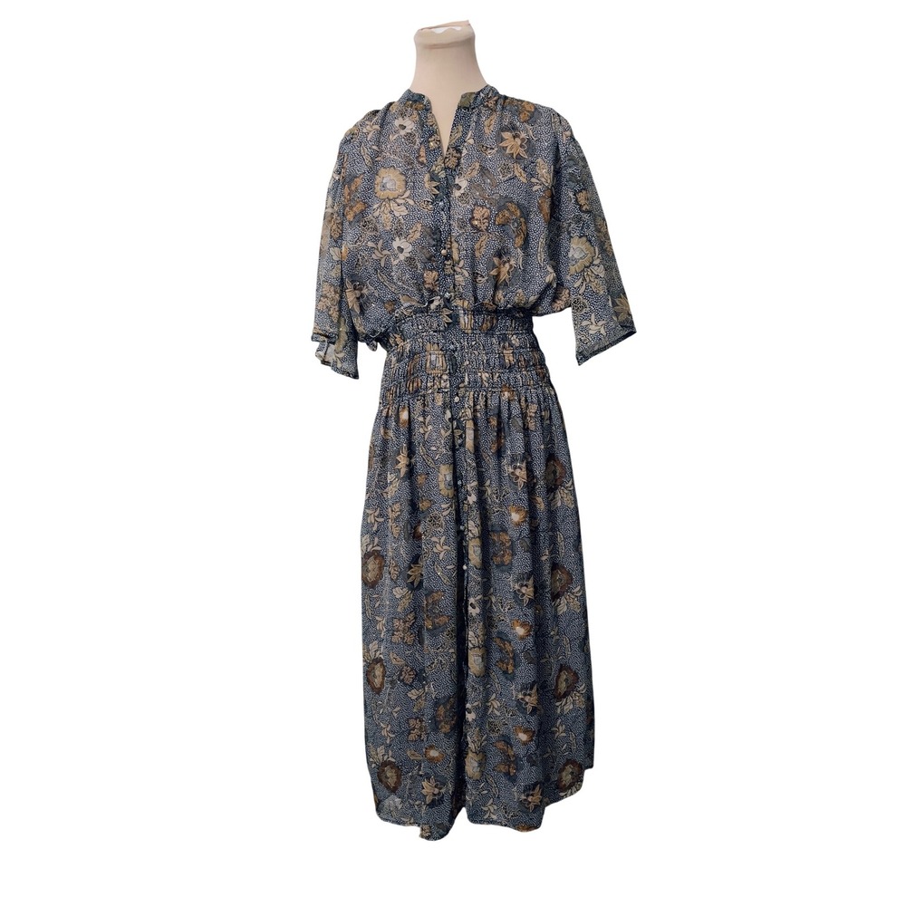 Dress Forum Women Floral Smocked Waist Maxi Dress Size M Boho Metallic Ethereal‎